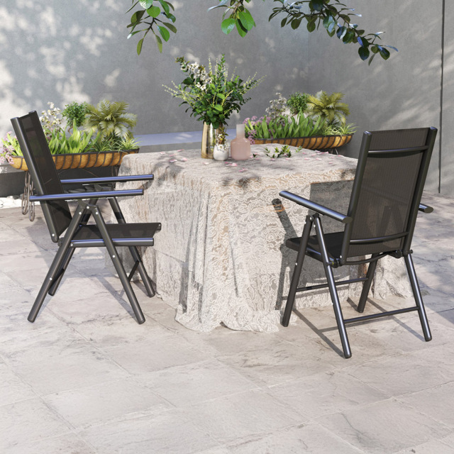Outsunny Black Folding Chair with Breathable Mesh Fabric Seat Set of 2 - Size: 108 x 67 x 54cm - Wilko - image 1
