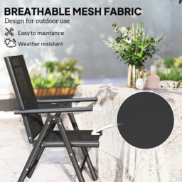 Outsunny Black Folding Chair with Breathable Mesh Fabric Seat Set of 2 - Size: 108 x 67 x 54cm - Wilko - thumbnail 6