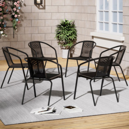 Living and Home Set of 6 Black Wicker Stackable Garden Chair - Size: 71 x 44 x 37cm - Wilko - thumbnail 1