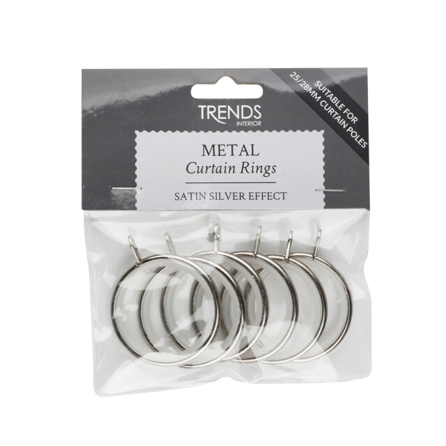 Silver Polished Steel Curtain Rings 25-28mm 6 Pack - Wilko - image 1