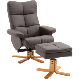 Portland Brown Faux Leather Swivel Manual Recliner Chair with Footstool - Size: Single - Wilko - thumbnail 3