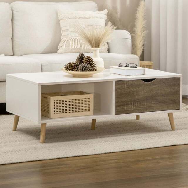 HOMCOM 2 Drawer 2 Shelf White Modern Coffee Table - Size: 39.5 x 58 x 106cm - Wilko - image 1