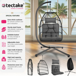 tectake Ariane Dark Grey Egg Chair with Thick Cushions and Protective Cover - Size: 202 x 98 x 107cm - Wilko - thumbnail 7