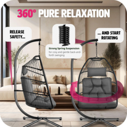 tectake Ariane Dark Grey Egg Chair with Thick Cushions and Protective Cover - Size: 202 x 98 x 107cm - Wilko - thumbnail 6