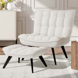 Living and Home White Teddy Fleece Minimal Chair with Footstool - Size: Single - Wilko - thumbnail 1