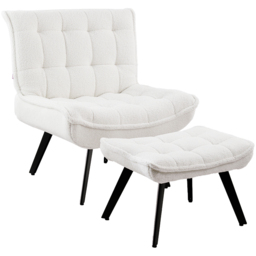 Living and Home White Teddy Fleece Minimal Chair with Footstool - Size: Single - Wilko - thumbnail 3