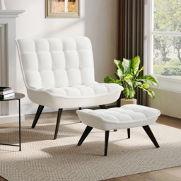 Living and Home White Teddy Fleece Minimal Chair with Footstool - Size: Single - Wilko - thumbnail 4