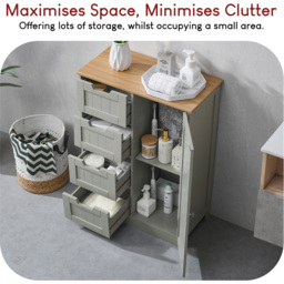 Bath Vida Priano Single Door 4 Drawer Grey Floor Cabinet - Size: 81 x 60 x 30cm - Wilko - thumbnail 7