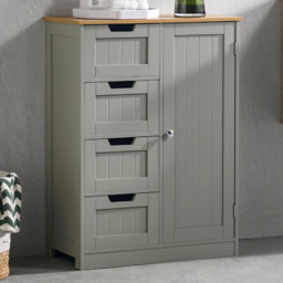 BATH VIDA Priano Single Door 4 Drawer Grey Floor Cabinet - Size: 81 x 60 x 30cm - Wilko