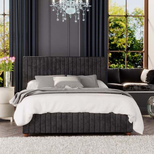 Laurence Llewelyn-Bowen Estella King Size Black Mirazzi Velvet Ottoman Bed - Wilko