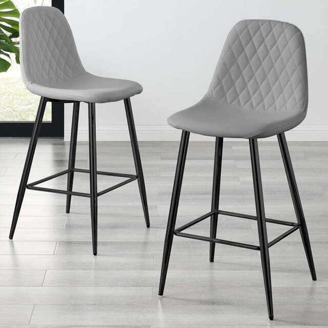 Furniturebox Solara Grey Faux Leather Black Legs Counter Stools Set of 2 - Wilko - image 1