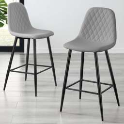 Furniturebox Solara Grey Faux Leather Black Legs Counter Stools Set of 2 - Wilko - thumbnail 1