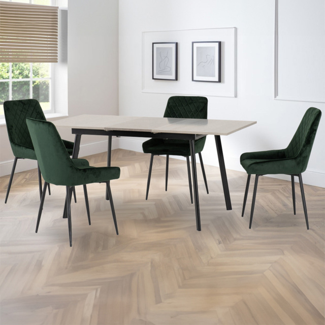 Seconique Avery 4 Seater Extending Dining Set Concrete and Emerald Green - Grey - Wilko - image 1