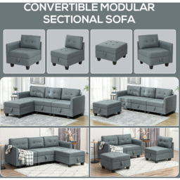 HOMCOM 3 Seater Grey Modular L Shaped Sofa with Storage - Wilko - thumbnail 5