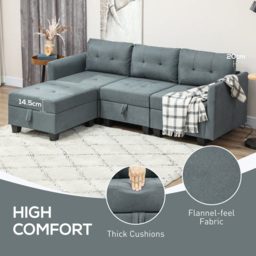 HOMCOM 3 Seater Grey Modular L Shaped Sofa with Storage - Wilko - thumbnail 7