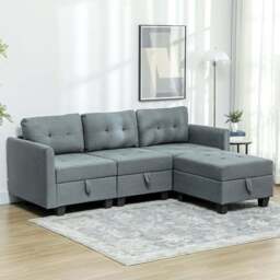 HOMCOM 3 Seater Grey Modular L Shaped Sofa with Storage - Wilko - thumbnail 1