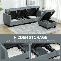 HOMCOM 3 Seater Grey Modular L Shaped Sofa with Storage - Wilko - thumbnail 6