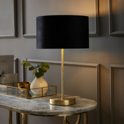 ValueLights Charlie Metallic and Black Velvet Shade Gold Table Lamp and Bulb - Size: 43 x 25 x 25cm - Wilko - thumbnail 3