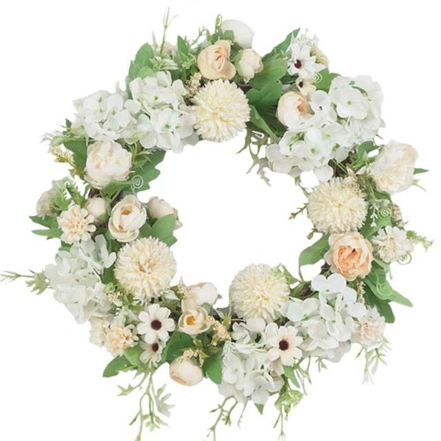 Living and Home Champagne White Artificial Mixed Flowers Peony Wreath 38cm - Size: 4 x 38 x 38cm - Wilko - image 1