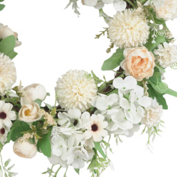 Living and Home Champagne White Artificial Mixed Flowers Peony Wreath 38cm - Size: 4 x 38 x 38cm - Wilko - thumbnail 4