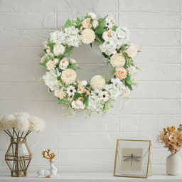 Living and Home Champagne White Artificial Mixed Flowers Peony Wreath 38cm - Size: 4 x 38 x 38cm - Wilko - thumbnail 7