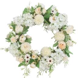 Living and Home Champagne White Artificial Mixed Flowers Peony Wreath 38cm - Size: 4 x 38 x 38cm - Wilko - thumbnail 1