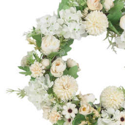 Living and Home Champagne White Artificial Mixed Flowers Peony Wreath 38cm - Size: 4 x 38 x 38cm - Wilko - thumbnail 6