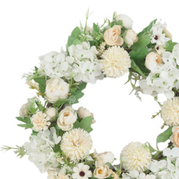 Living and Home Champagne White Artificial Mixed Flowers Peony Wreath 38cm - Size: 4 x 38 x 38cm - Wilko - thumbnail 5