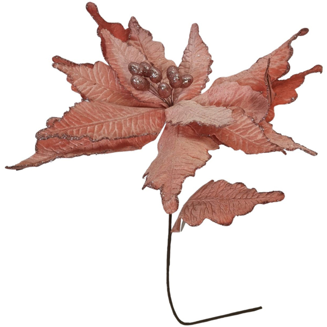Samuel Alexander Frosted Light Coral Pink Poinsettia Stem Christmas Decoration 68cm - Wilko - image 1