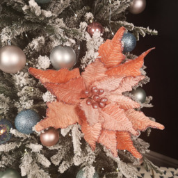 Samuel Alexander Frosted Light Coral Pink Poinsettia Stem Christmas Decoration 68cm - Wilko - thumbnail 3