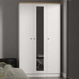 Crowndale Sussex 3 Door White Ash and Bardolino Oak Tall Mirror Wardrobe Ready Assembled - White Ash & Bardolino Oak - Wilko