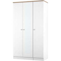 Crowndale Sussex 3 Door White Ash and Bardolino Oak Tall Mirror Wardrobe Ready Assembled - White Ash & Bardolino Oak - Wilko - thumbnail 4