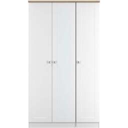 Crowndale Sussex 3 Door White Ash and Bardolino Oak Tall Mirror Wardrobe Ready Assembled - White Ash & Bardolino Oak - Wilko - thumbnail 3