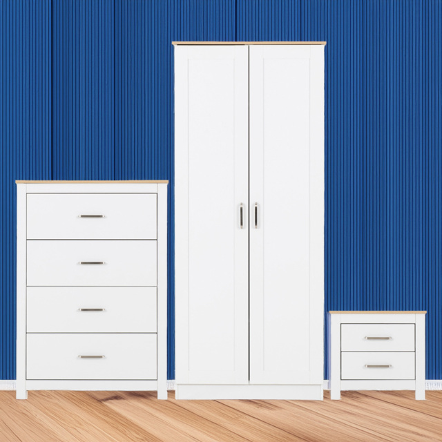 Seconique Portland White and Oak Effect 3 Piece Bedroom Furniture Set - Wilko - image 1