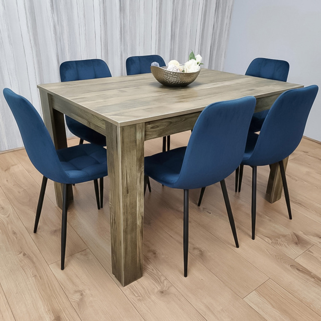 Portland 6 Seater Velvet Tufted Wooden Dining Set Blue - Wilko - image 1