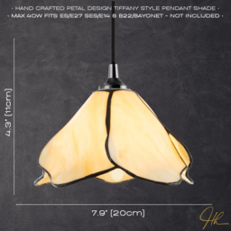 Happy Homewares Amber Cream Glass Floral Petal Pendant Lighting Shade - Size: 11 x 20 x 20cm - Wilko - thumbnail 7