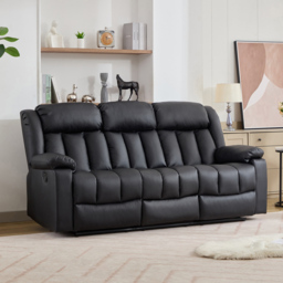 Artemis Home Sheridan 3 Seater Black Leather Manual Recliner Sofa with Central Console - Wilko - thumbnail 5
