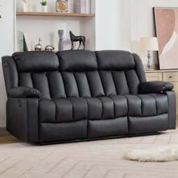 Artemis Home Sheridan 3 Seater Black Leather Manual Recliner Sofa with Central Console - Wilko