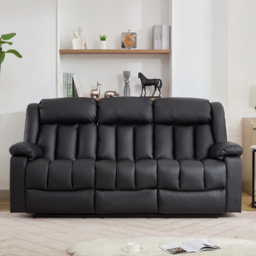 Artemis Home Sheridan 3 Seater Black Leather Manual Recliner Sofa with Central Console - Wilko - thumbnail 3