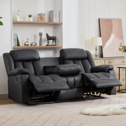 Artemis Home Sheridan 3 Seater Black Leather Manual Recliner Sofa with Central Console - Wilko - thumbnail 4