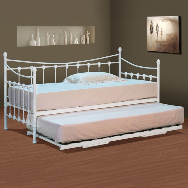 Brooklyn Ornate Single Sleeper White Metal Day Bed with Trundle - Wilko - image 1