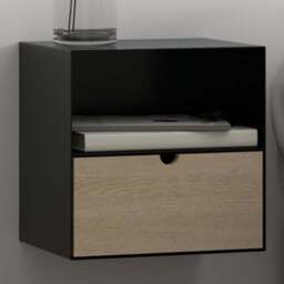 Florence Joliet Single Drawer Single Shelf Black and Bamboo Wall Mounted Bedside Table - Furniture To Go - Wilko - thumbnail 1
