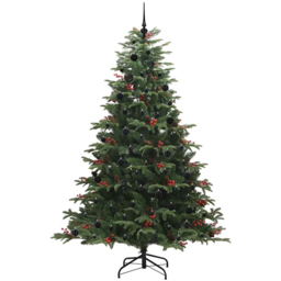vidaXL Pre-Lit Warm White LED and Black Baubles Green Artificial Christmas Tree with Stand 7.8ft - Wilko - thumbnail 3