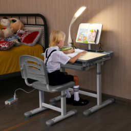 Costway Grey Height Adjustable Kids Desk and Chair Set with Lamp - Size: 74 x 58 x 26cm - Wilko - thumbnail 6
