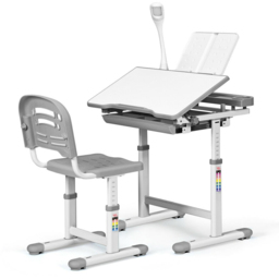 Costway Grey Height Adjustable Kids Desk and Chair Set with Lamp - Size: 74 x 58 x 26cm - Wilko - thumbnail 3