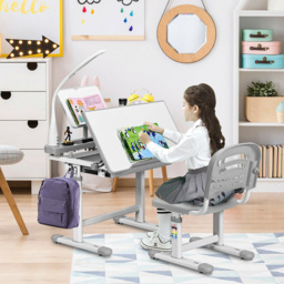 Costway Grey Height Adjustable Kids Desk and Chair Set with Lamp - Size: 74 x 58 x 26cm - Wilko - thumbnail 5
