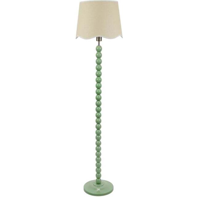 ValueLights Bobbins Linen Scallop White Trim Shade Sage Green LED Floor Lamp - Wilko - image 1