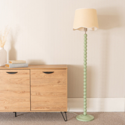 ValueLights Bobbins Linen Scallop White Trim Shade Sage Green LED Floor Lamp - Wilko - thumbnail 4