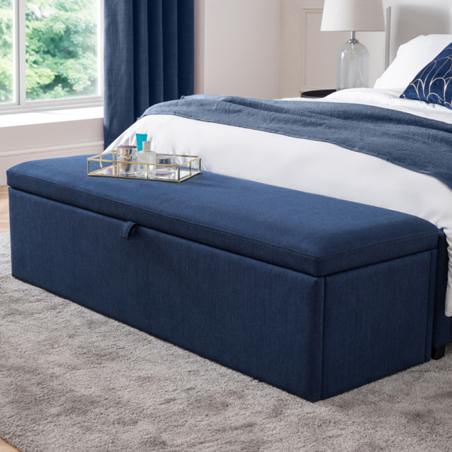 Julian Bowen Sorrento Blue Linen Blanket Box - Size: 45 x 140 x 41cm - Wilko - image 1