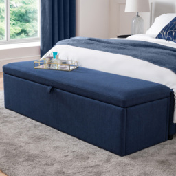 Julian Bowen Sorrento Blue Linen Blanket Box - Size: 45 x 140 x 41cm - Wilko
